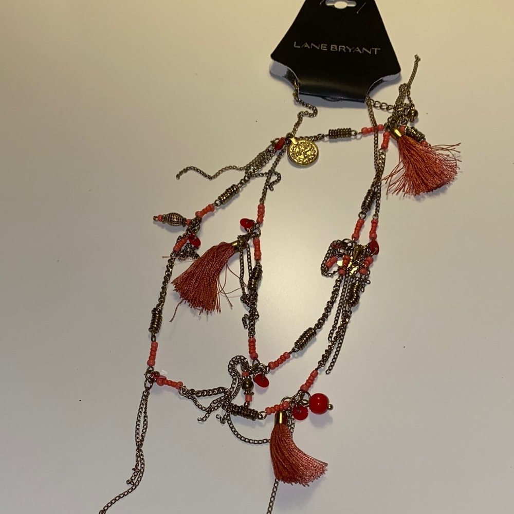Lane Bryant Long Length Tassel Necklace Coral